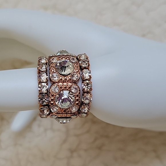 Rose Gold Tone 3 Pc Stretch Ring - Picture 3 of 16